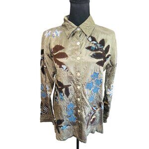 Stonebridge Signature Applique Button-Up Shirt M Viscose Floral Design Office